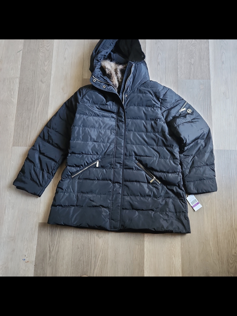 Michael Kors Black Quilted Puffer Coat with Hood